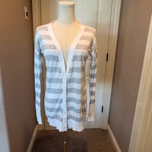 Express Gray and White Striped Cardigan